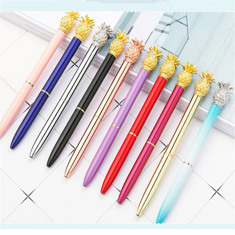 

1mm Ballpoint Pen Cute Pineapple Shape Metal Pens Black Ink Student Stationery Smooth Writing Roller Ball School Business Gifts