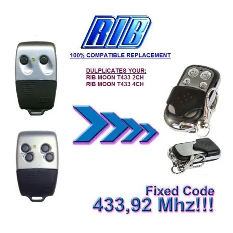 

3pcs RIB MOON T433 2CH/4CH 433.92Mhz 4 Button Garage Door Hand Transmitter Remote Copy/Duplicator