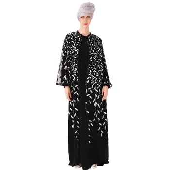 

Islamic Fashion Plus size Muslim Women Dress Islamic Casual Solid embroidery Long Sleeve Maxi Abaya Kaftan Arab Clothes L411A
