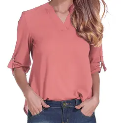 JAYCOSIN Для женщин Повседневное длинным рукавом шифон сплошной v-образным вырезом блузка пуловеры Топы Рубашки PH7 camisas Блузки для Для женщин