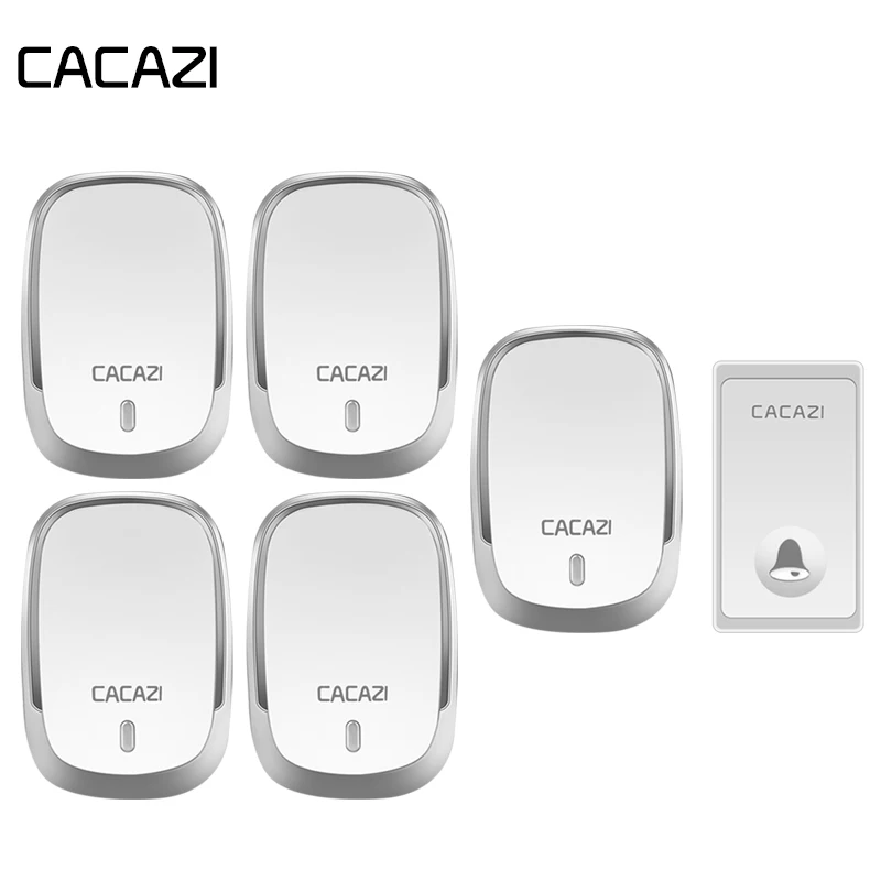 

CACAZI Self-Powered Waterproof Wireless Doorbell No Battery Button Home Cordless Bell LED Light US EU Plug Receiver 36 Rings