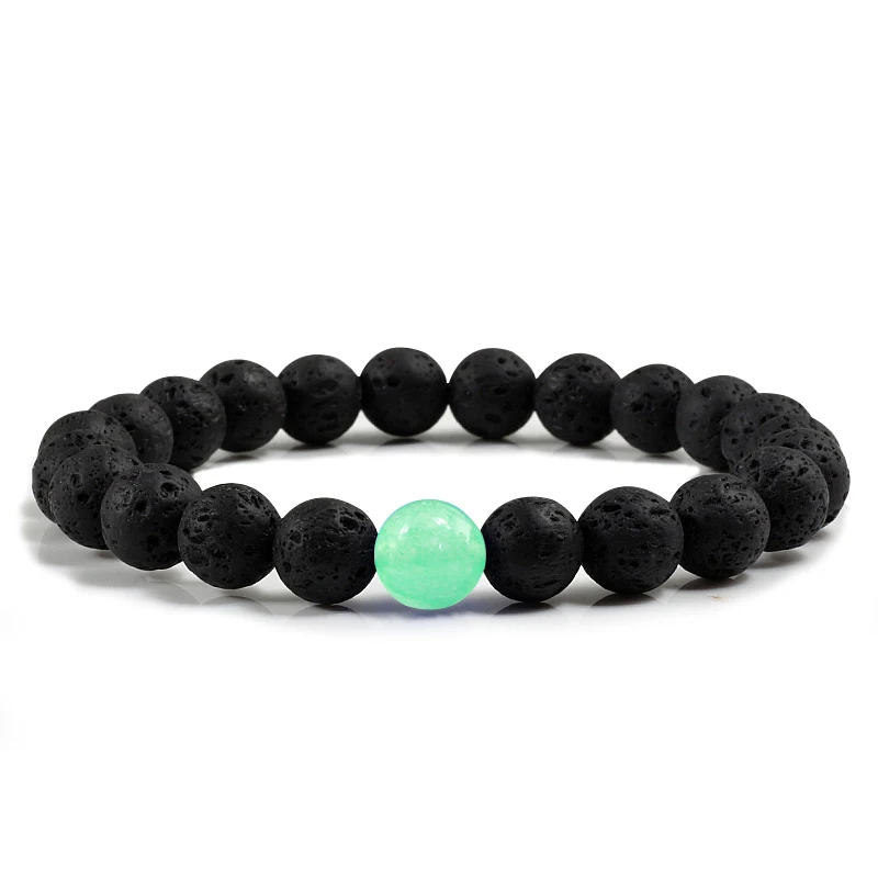 

Natural Stone Volcanic Lava Bracelets Green/Orange 8mm Beaded Bangles Women&Men Accessories Simple Style Handmade Charm Jewelry