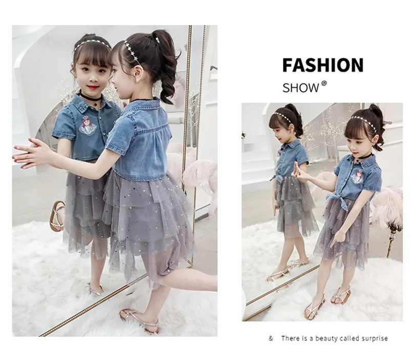 Fashion Girls Clothes Sets Summer Kids Denim Coats Top And Strap Dress Set Children Clothing Teens Girl Coats Sequin Dress Suit (12)