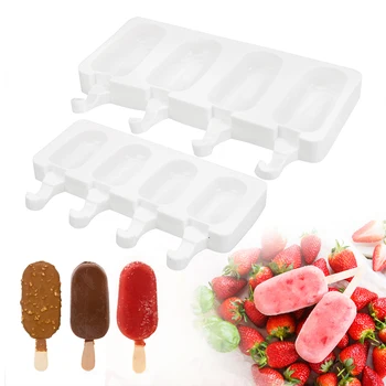 

4 Cavity Ice Cream Mold Makers Ice Cube Popsicle Moulds DIY Tools Freeze Pudding Mold Tray Silicone Thick Material