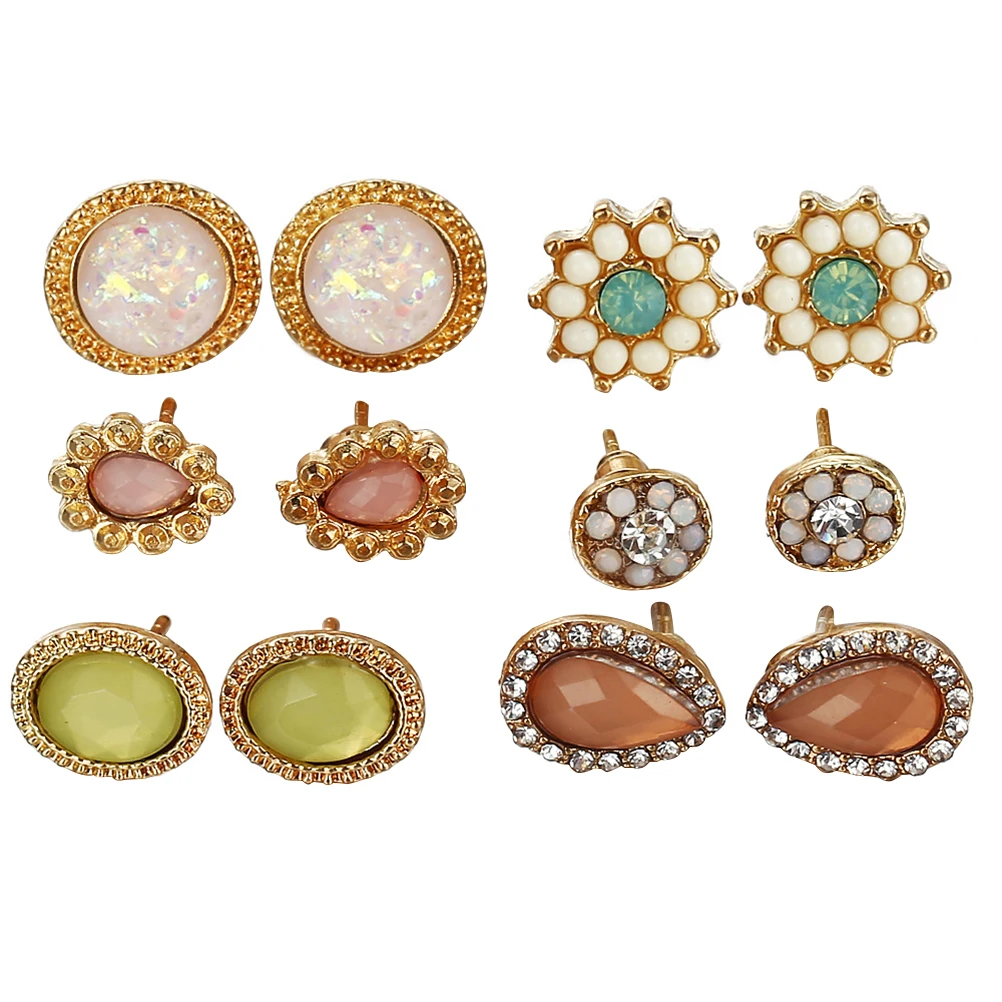6 pairs of Multi style Stud Earrings Antique Decorative Assorted