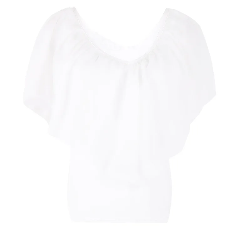 Шифоновая женская блузка с рукавом летучая мышь, Свободные повседневные летние топы с коротким рукавом в стиле пэчворк, Blusas Feminina, дешевая одежда из Китая Ez - Цвет: White