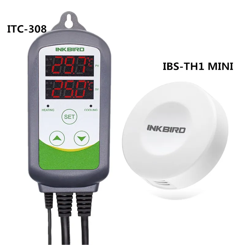 

Inkbird Combo IBS-TH1 MINI Bluetooth Wireless Smart Sensor Data Logger + ITC-308 Temperature Humidity Controller Thermostat