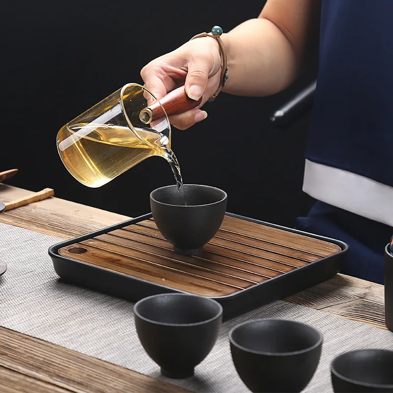  Portable Travel Chinese Kungfu Tea Set Office Pottery Teapot Tea Cups Caddy Green Tea Sets for 4 Pe
