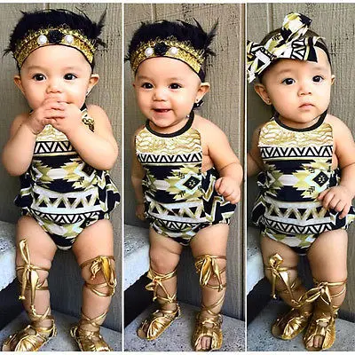 

2016 summer baby girl one-pieces jumpsuits Sleeveless Printed romper+ Headband infant girl clothes bebes
