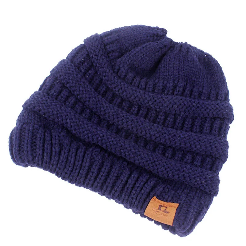 Осенне-зимняя Элегантная Модная однотонная шерстяная шапка, тканая теплая шапка с отверстием для хвоста, Лыжная шапка