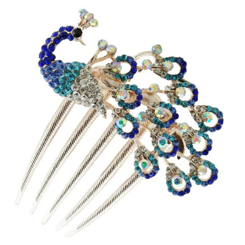 

Fashion Resin&Crystal Rhinestone Peacock Hair Combs Clips Hairpins Headdress Exquisite Hair Jewelry Women