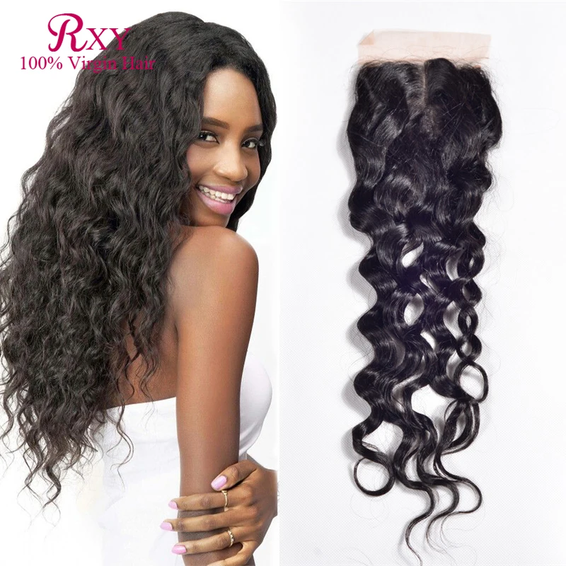 

8A Virgin Malaysian Curly Closure RXY Hair Products Unprocessed Natrual Wave Virgin Malaysian Curly Hair Closure No Shedding