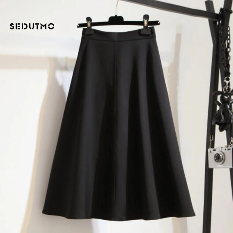 SEDUTMO Осенняя юбка-пачка, Женская миди-юбка с высокой талией, плиссированная Весенняя черная винтажная теплая Сексуальная Повседневная юбка ED531