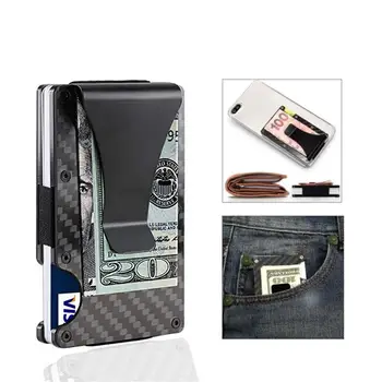 

Carbon Fiber Card Holder Credit Card Holder RFID Blocking Slim Wallet Anti Scan Metal Wallet Money Cash Clip Black