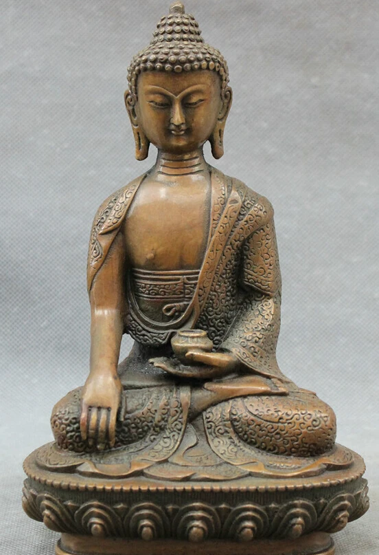 

song voge gem S2631 8" Tibet Bronze Buddhism Pray Shakyamuni Joss Sakyamuni Buddha Bowl Statue