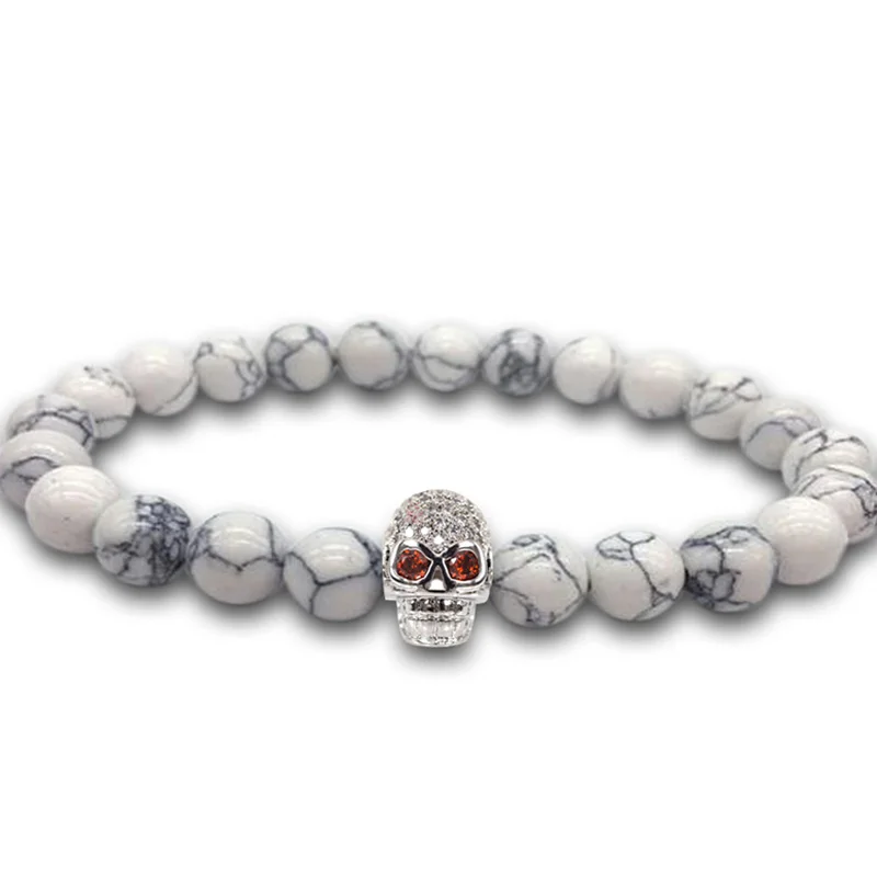 LERNEJO Bracelet Skull Bone Crystal Creative Antistress Fidget Fine Fashion Jewelry Cuff Bracelet Turquoises Beads For Couple 9