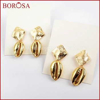 

BOROSA New Gold Plated Cowrie Shell With Dia-mond Stud Healing Jewelry For Women Engagement Usual Stud Earring Jewelry G1593