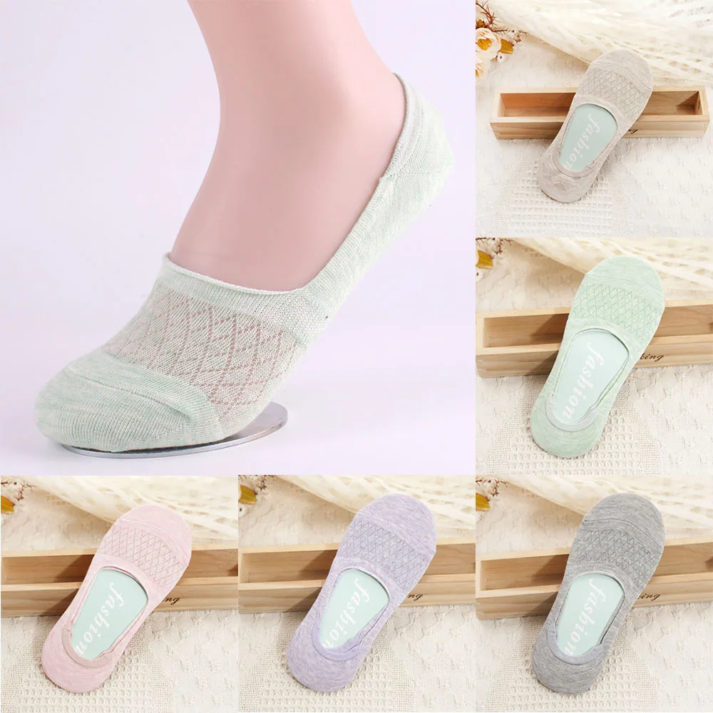 Summer Ladies Hollow Out Boat Socks Women Cotton Lace Antiskid Invisible Liner Socks Elastic Comfy Low Cut Short Socks