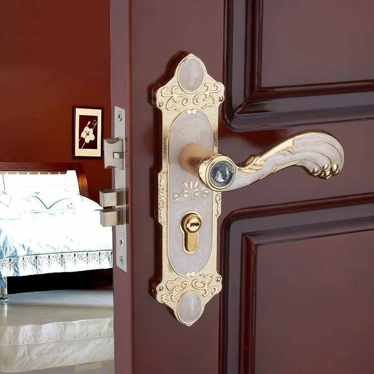 European modern bedroom door lock amber white solid wood door handle wooden door lock hardware lock