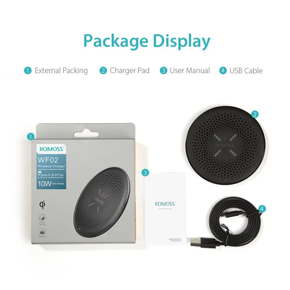 Romoss Wireless Charger for iPhone X 8 Plus 10W Wireless Charging for Samsung 13