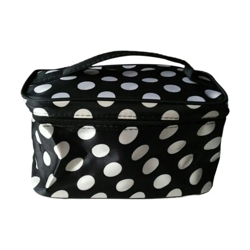 

Outdoor Travel Zipper Closure Dots Pattern Cosmetic Hand Case Bag White Black