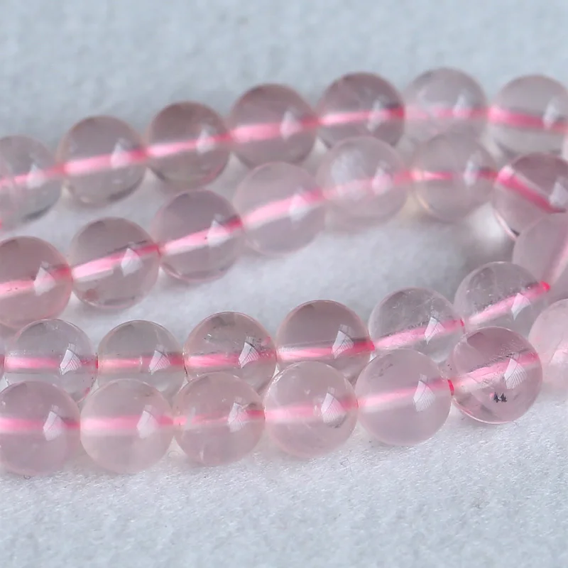 Natural Genuine Rose Quartz Clear Pink Crystal Round Loose Stone Beads