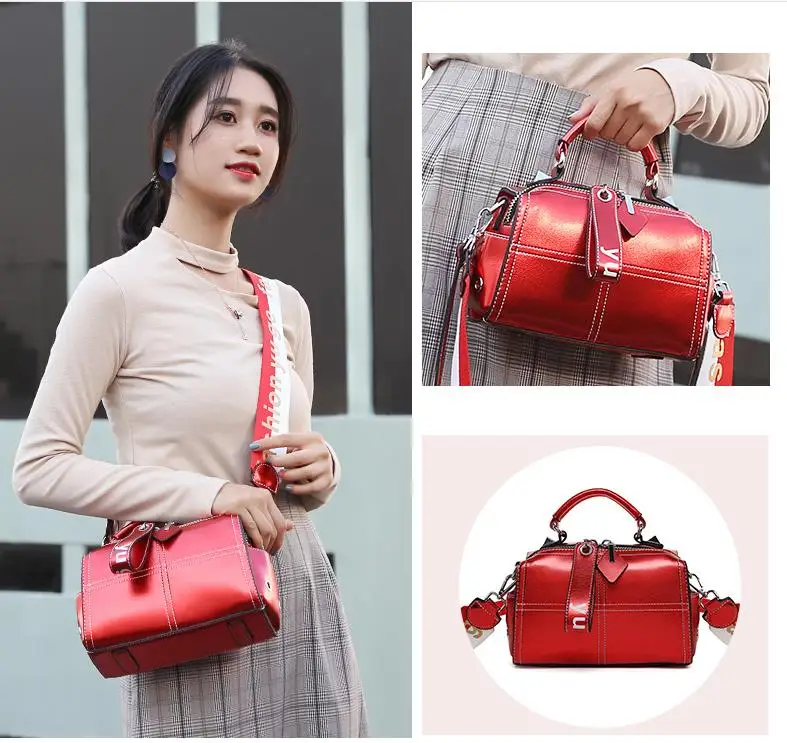 

2019 new fashion Women's Shoulder Crossbody Strap Bag Litchi Bucket Package Female PU Leather Fashion Shoulder Pure Color Messen