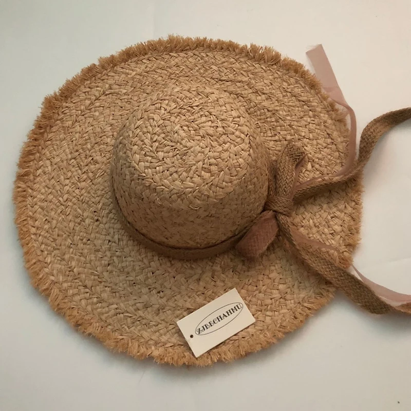 ZJBECHAHMU Fashion Solid Summer Sun Hat Women Straw Hats Sunshade Panama Cap Fashion Bow Beach Hat Foldable Travel Caps New
