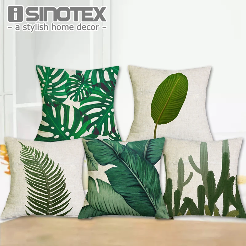 Africa Tropical Plant Printed Cushion Cover Green Leaves Linen Throw Pillow Case