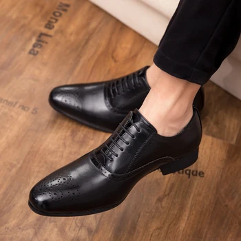 

Dress Shoes outdoor wedding party Mens Business Shoes cow Leather Oxfords lace up leather brogue Social Boys Prom Shoes men L4