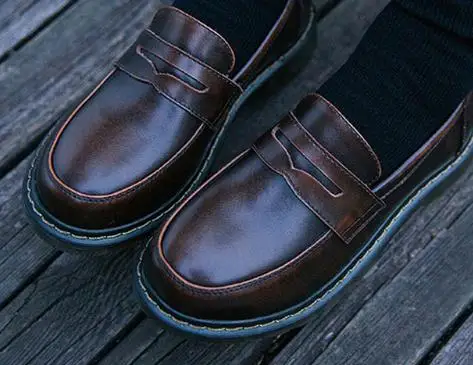 Femmes Baimier OccasionnelsNoir Oxford Chaussures Véritable Rond Mocassins Bout Cuir Rétro Pour marron Britannique O0nwPk