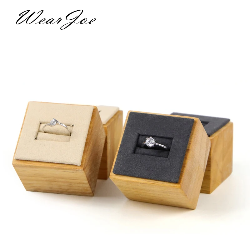

Square Solid Wood Wedding Diamond Ring Jewellery Display Stand with microfiber for Exhibit Engagement Ring Jewelry Store Holder