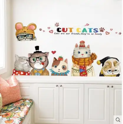

Can remove the cartoon cat wall stickers Living room sofa setting wall stickers Creative decorative paper