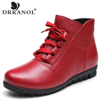 

DRKANOL 2019 Thick Plush Warm Winter Snow Boots Women Ankle Boots Botines Mujer Genuine Leather Women Casual Flat Shoes Size 41