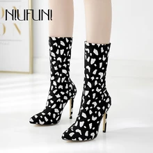 Mid-Calf Sock Boots Stiletto High Heels Elastic Black White Boots Pointy Toe Women Zipper Shoes Sexy Party Ladies Comfort Boots Mid-Calf Sock Boots Stiletto High Heels Elastic Black White Boots Pointy Toe Women Zipper Shoes Sexy Party Ladies Comfort Boots