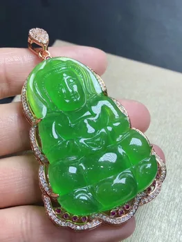 

925 silver inlaid emerald ice with a green Guanyin pendant ep05#