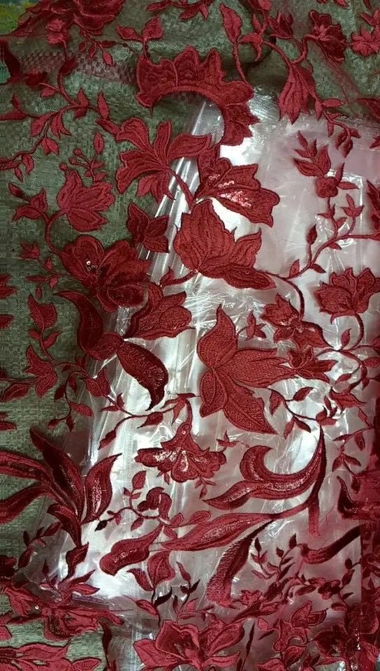 

5yards/bag mx033 # dark red sequin sequin embroidery french good quality mesh tulle lace for wedding/evening dress/party