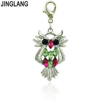 

JINGLANG Wholesale Fashion Lobster Clasp Charms Dangle Colorful Crystal Pierced Owl Animals Pendants DIY Jewelry Accessories