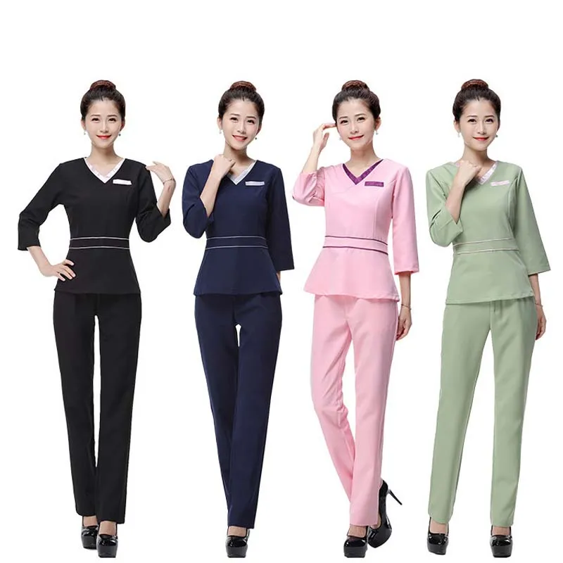 

[SET] Women's Short Sleeve Fashion Nurse Scrub Uniform/Medical Uniforms/ /High-quality Beautician Spa Clothing