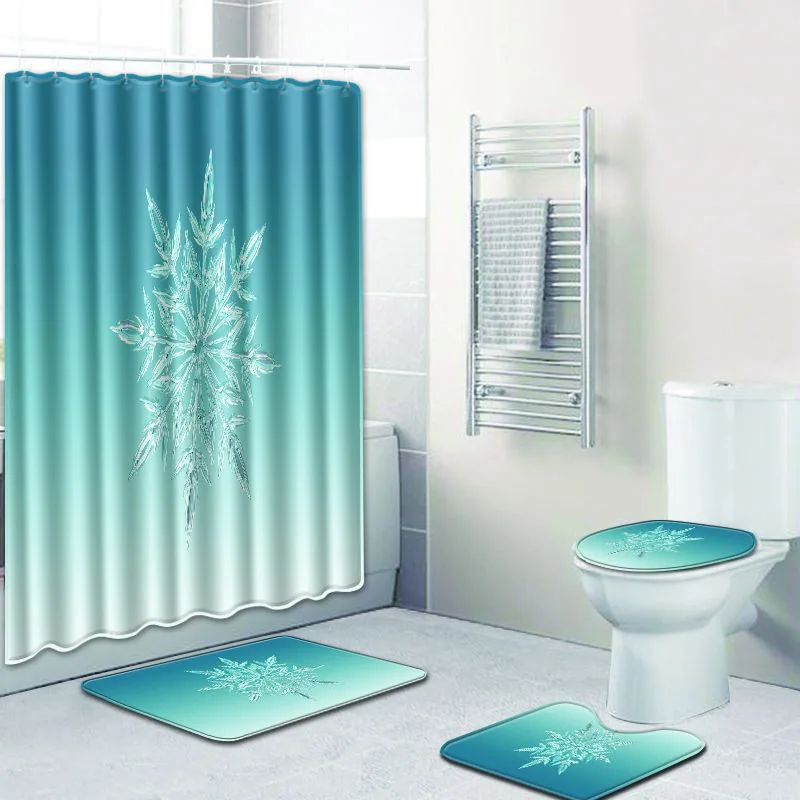 

1 Set of Shower Curtain Bathroom Mat Floral Print Shower Curtain Bathroom Mat Non-Slip Toilet Lid Cover Rug Set