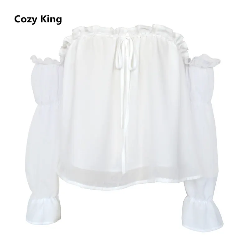 Cozy King summer t-shirt 2018 new hot sale solid color slash neck lotus leaf lantern sleeves chiffon tops beach holiday | Женская одежда
