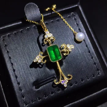 

Fine Jewelry Certificated Real 18K White Gold AU750 Natural Green Emerald 1.3ct Gemstones Pendants for Women Fine Necklace