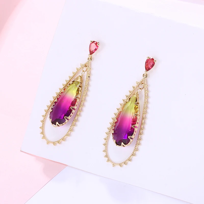

HONGYE New Pattern Big Long Drop Earrings for women AAA Zircon Colorful Vintage Jewelry Pendant Dangling Earrings Brincos