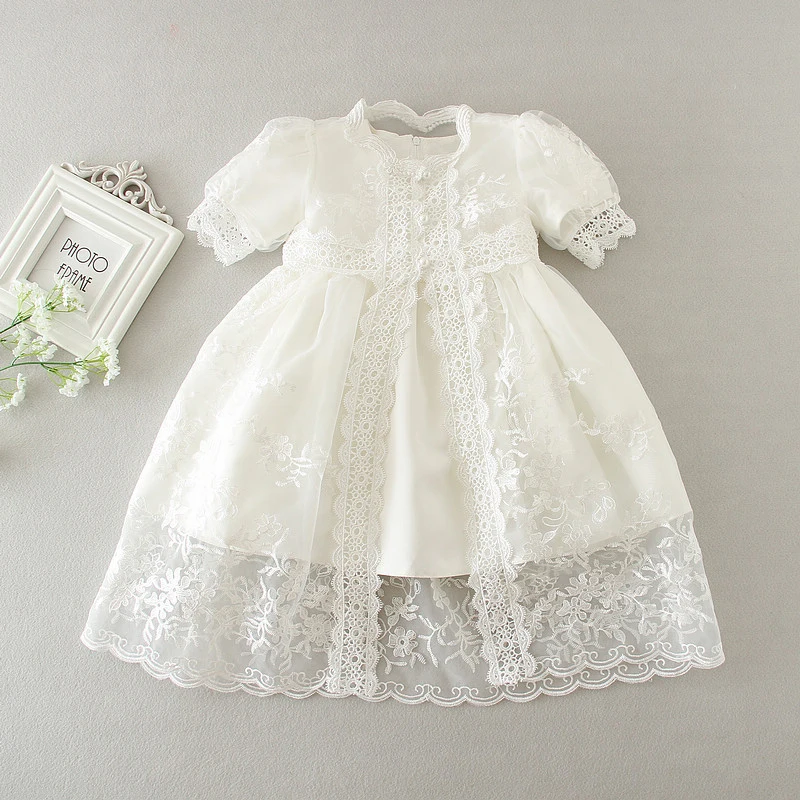 Ivory Beaded Christening Clothing Baby Embroidery Gown Baptism Dress with Cape