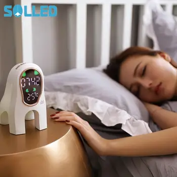 

SOLLED USB Charging Smart LED Cartoon Music Alarm Clock Sound Sensor Desktop Clock Temperature Display Decoration Gift