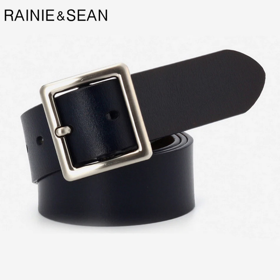 Renie SEAN квадратный ремень с пряжкой для женщин из натуральной кожи простой ремень с пряжкой классический деловой черный кожаный ремень для брюк