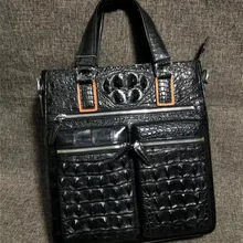 Повседневный стиль, натуральная кожа аллигатора, мужская сумка с карманами, с верхней ручкой, Крокодиловая Кожа, Мужская большая сумка через плечо