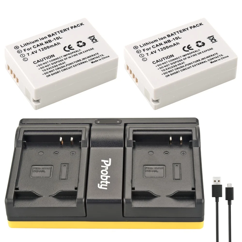 Probty 2pcs NB 10L NB 10L Camera Battery + USB Dual Charger For Canon