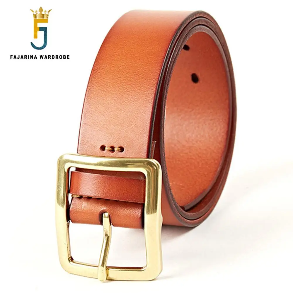 FAJARINA Men's Bending Brass Pin Buckle Men's Retro Belt Top Quality Pure Cowhide Leather Belts for Men 10 Years Used N17FJ345 hidup retro model top quality cowhide belt alloy pin buckles genuine leather belts jean accessories for men 10 years used nwj754