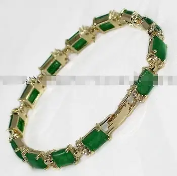 

Free shipping Real Natural Green stone Inlay Link Bracelet 7.5" AAA Grade